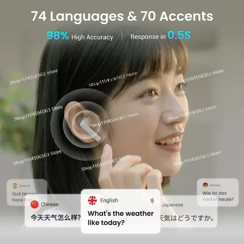 Touchscreen Two-Way Real-Time Translation Headphones, Smart Voice Sync for Cross-Border Communication