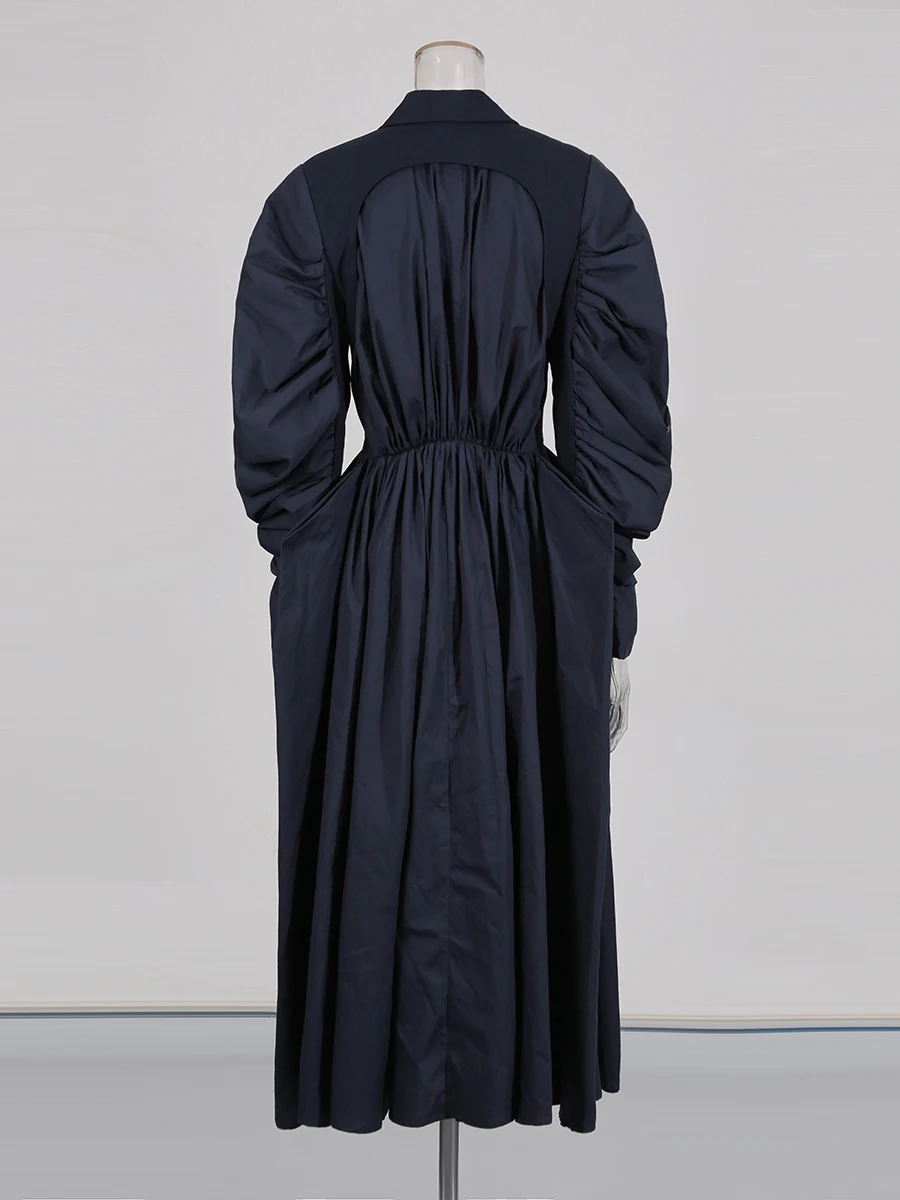 TWOTWINSTYLE Fashion Spliced Folds Design Sense Trenchs for Women Lapel Long Sleeves Patchwork Double Breasted Trench Female New