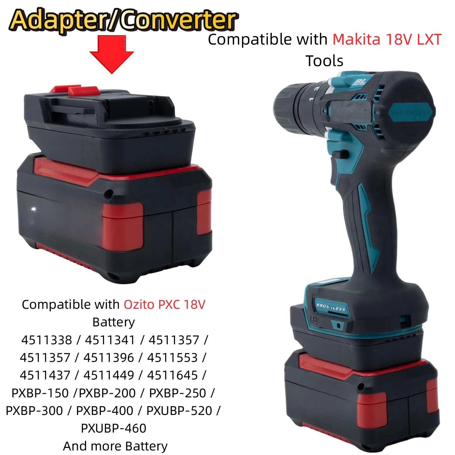 Battery Adapter/Converter for Ozito PXC 18V Lithium-ion Battery TO Makita 18V LXT Cordless Drill Impact Wrench(Only Adapter)