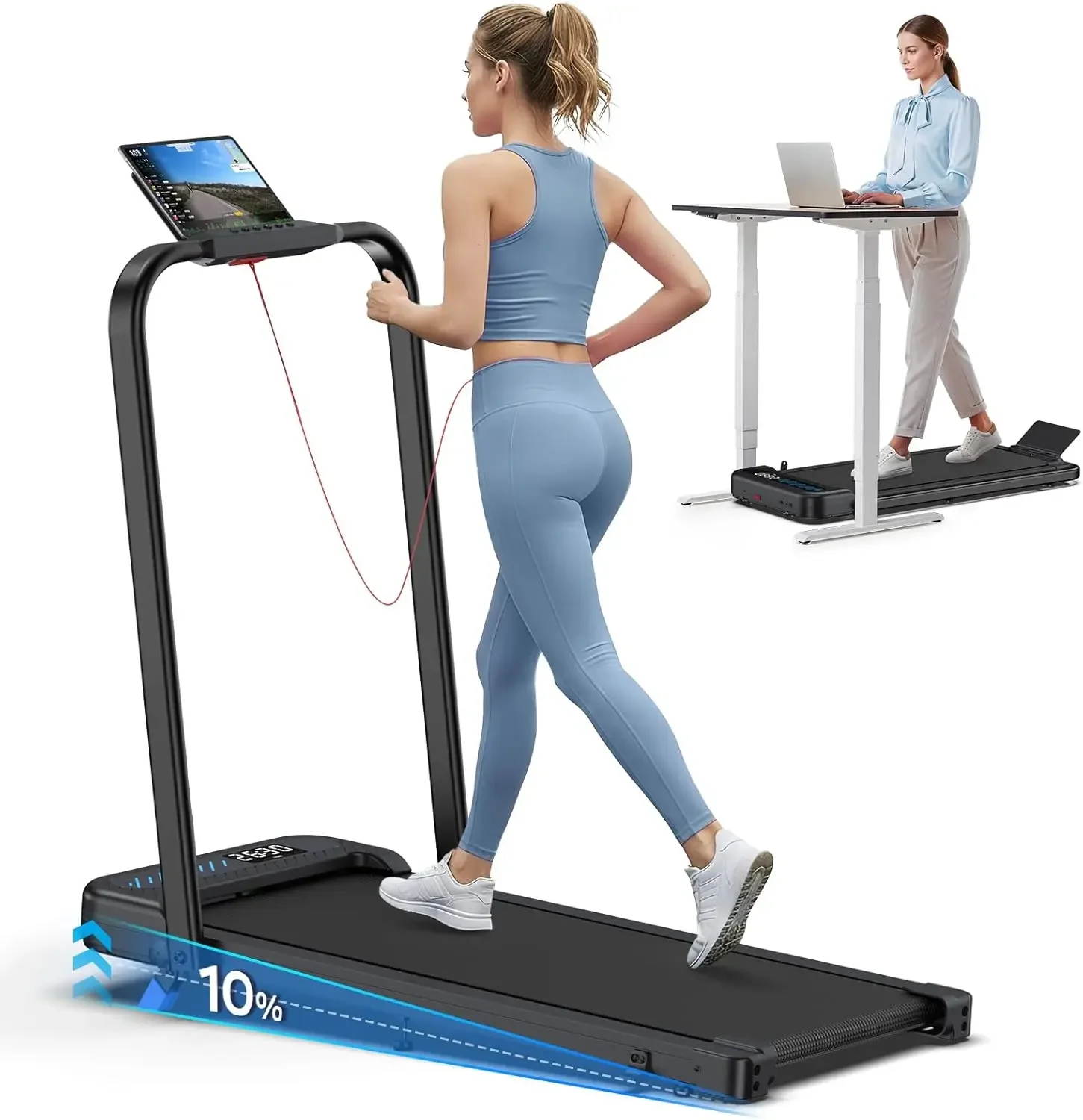 

Foldable Treadmill with Incline, Compact Walking Pad Treadmill with Safety Handle Bar, 3.0HP Quiet Under Desk Treadmills for Hom