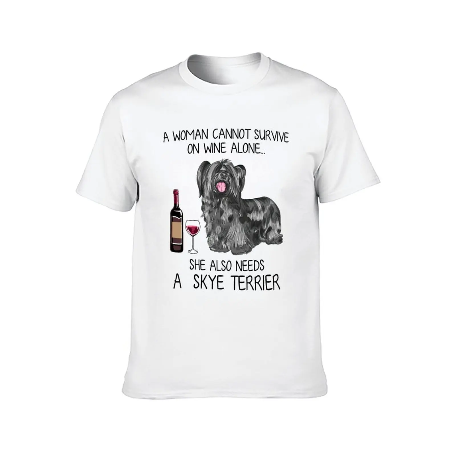 Skye Terrier dog and wine Funny gift for dog mom T-Shirt t shirt personalised t shirts for man graphic tees T-Shirt