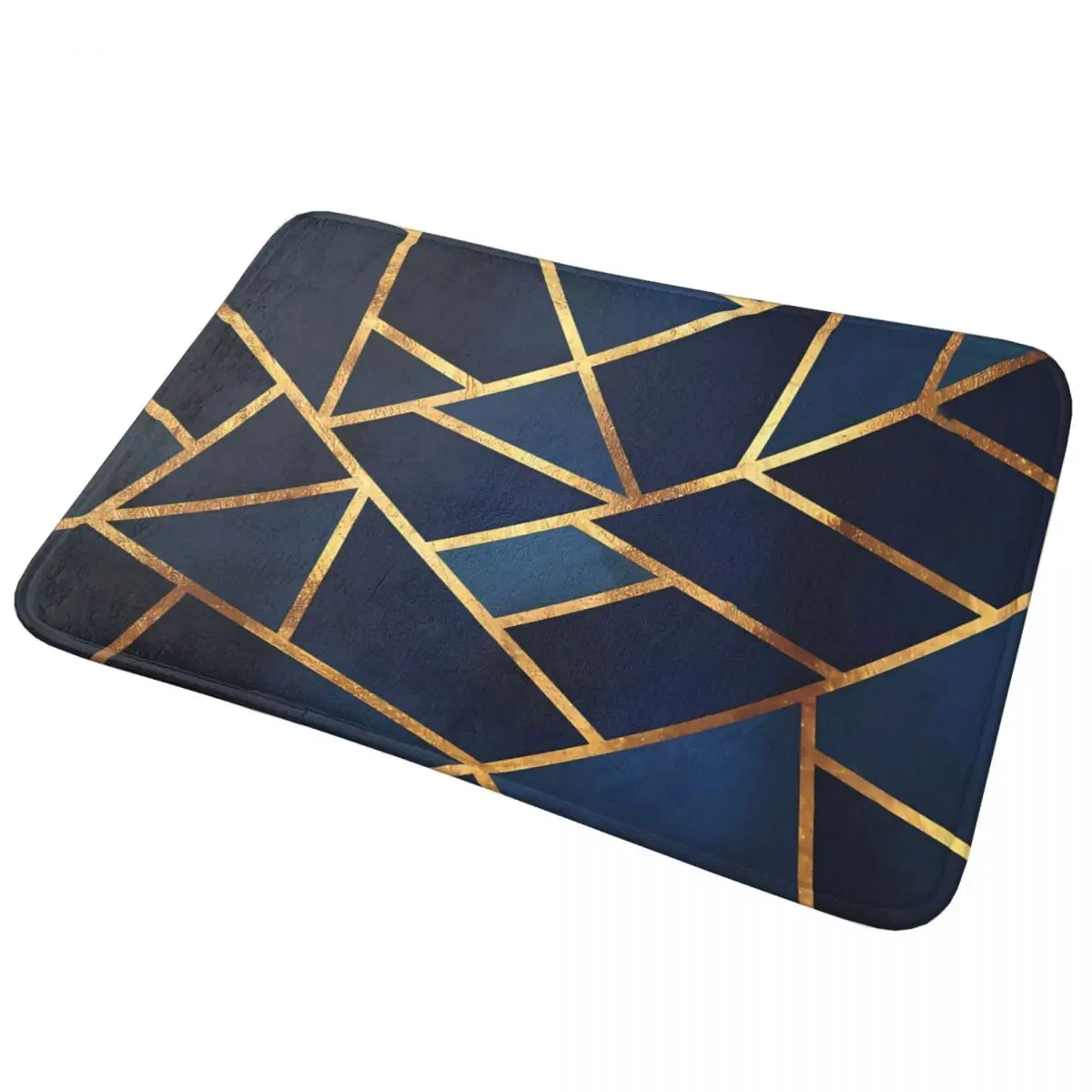 Navy Gold Stone Geometric Bath Mat Non-slip Blue Toilet Mat Quick Dry Kitchen Shower Room Floor Mat Velvet Soft Bathroom Carpet