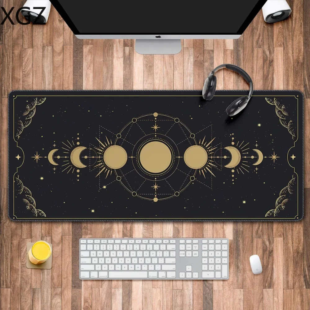 XXL Moon Phase Celestial Body Golden Moon Chart girls Desk Mat Mouse Pad Washable Stitched Edge Suitable for Office and Games