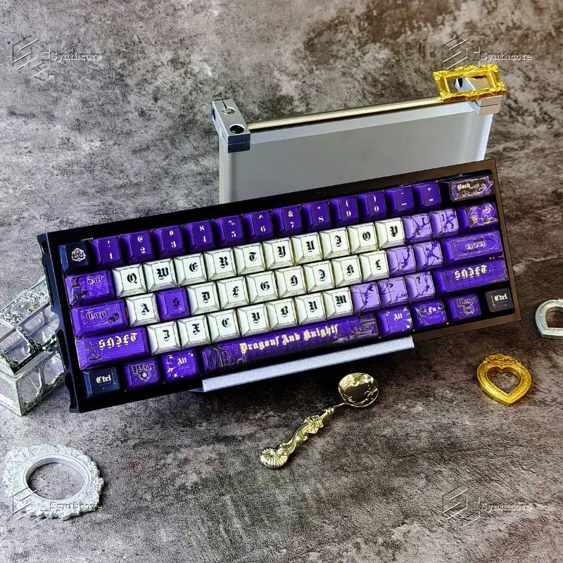 Original Gothic Keycaps 130 Keys Cherry Profile PBT Dye-Sub Purple Keycaps for MX Mechanical Keyboard Gaming Custom Set