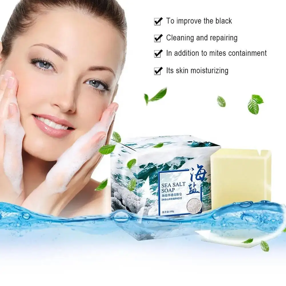 Jabón para hacer a mano, 100g, espuma suave rica, Natural, hecho a mano, sal marina, leche de cabra, jabón de desparabricación, aceite esencial blanco, cuidado de la piel para hombre