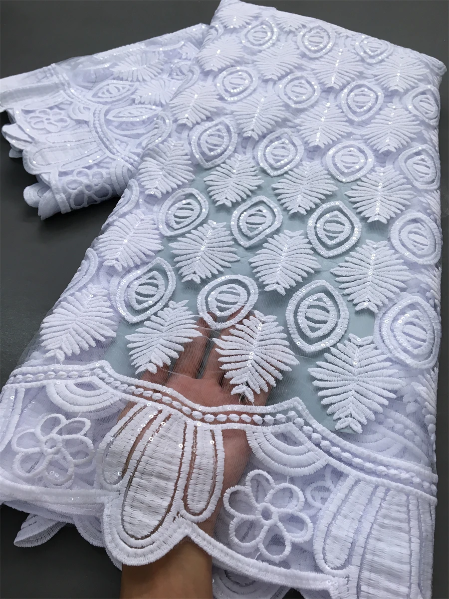 White African Guipure Cord Lace Sequins Fabrics High Quality Water Soluble Lace Embroidery Party Dresses For Women,5yards 4043