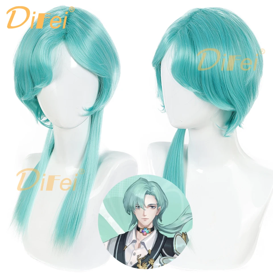 DIFEI Cyan Straight Synthetic Wig game Honor Of Kings- Yun Zhongjun Cosplay Holiday Wig Straight Bangs Straight Wig