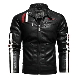 Chaqueta de motocicleta Vintage para hombre, abrigo de cuero de motorista, abrigo de bombardero bordado, abrigo de lana de Pu, moda de invierno, nuevo, 2021