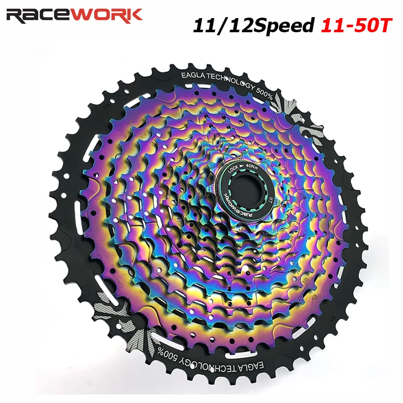 RACEWORK 11/12 Speed Road Mountain Bike Ultralight Cassette 11-50T MTB Bicycle Rainbow Narrow Width Gear Ratio Cassette Sprocket