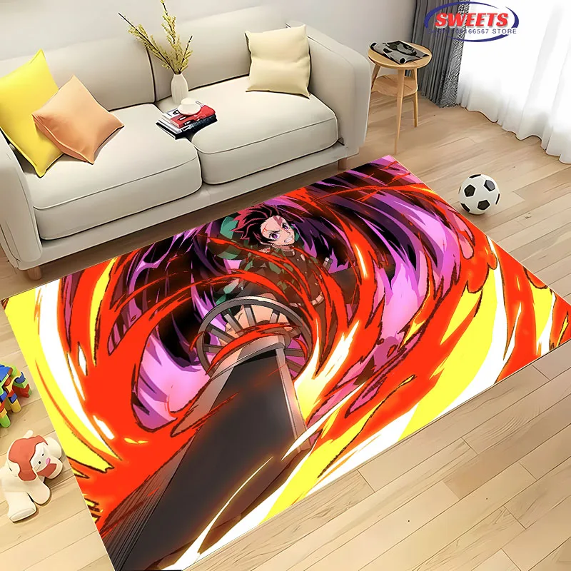 3D Japan Anime Kamado Nezuko Carpet, Living Room Children's Bedroom Cartoon Bed Mat, Comfortable Non-slip Durable Rug Funny Gift