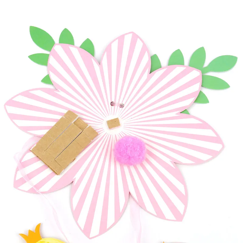1pc 2.8m Rope Princess Pull Flag With Flower Blue Pink Green leaves For Girl Birthday Party Room kindergarten Decor Parent-child