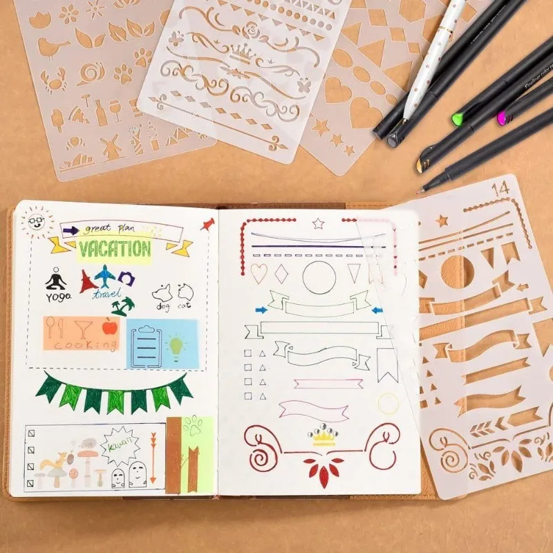 30Pcs Reusable Journal Stencils for DIY Scrapbooking