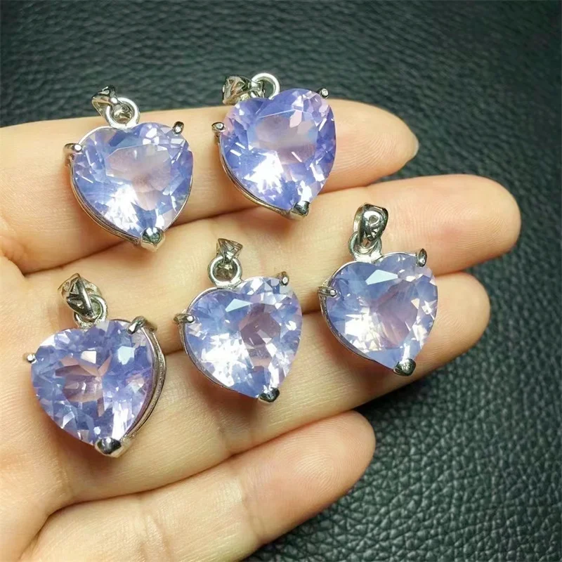 S925 Natural Milky Lavender Amethyst Heart Pendant Fashion Classic Women Jewelry Accessories Exquisite Gift 14.6MM 1pcs