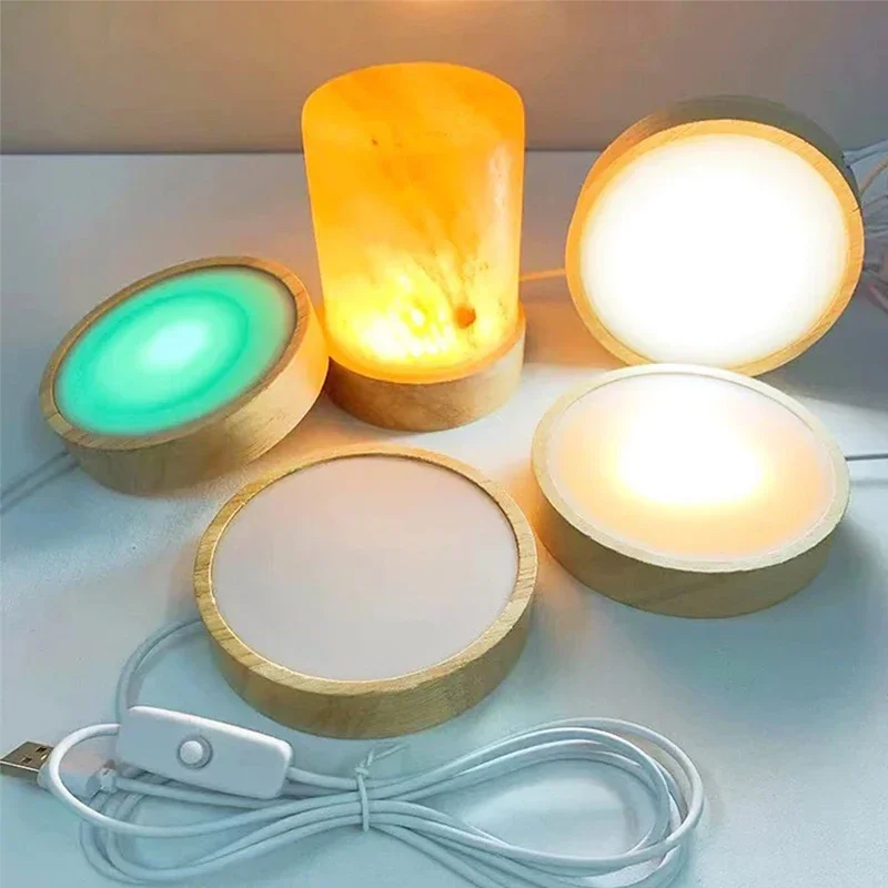6/8/10CM LED Night Light with Wood Base DIY Resin Wine Bottle Decor Table Lamp Glass 3D Decorative Ball Acrylic Decoration