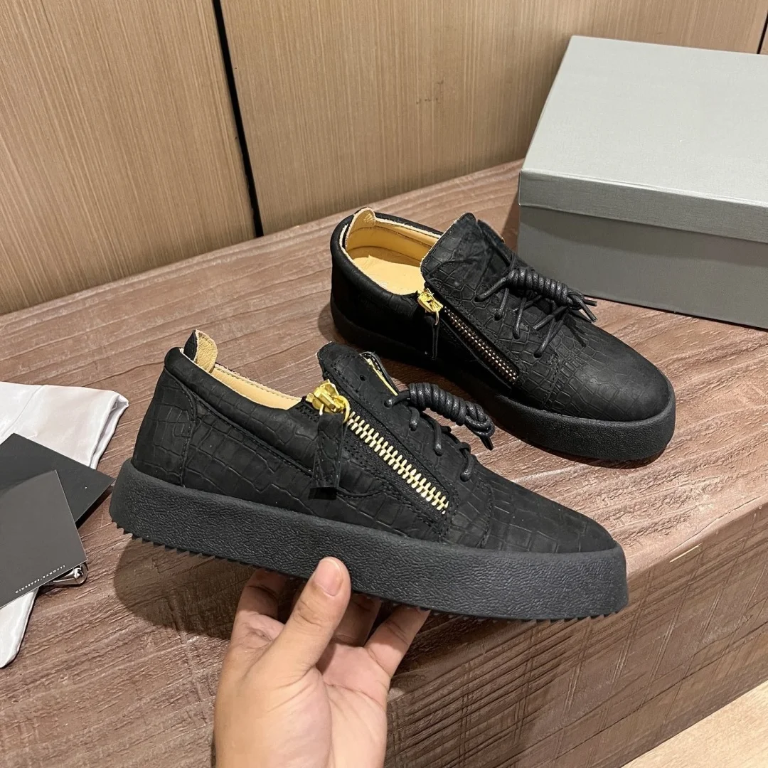 

Top Hight Quality Casual Sneakers For Men and Women Real Leather Brand Designer Unisex Tennis Shoes GZ Zipper Loafer Shoes G0409