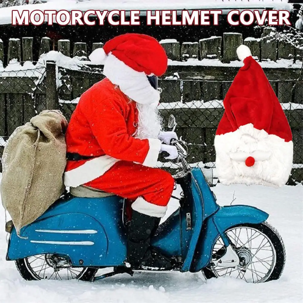 Motorcycle Santa Claus Funny Cover Elastic Personalized Helmets Plush Santa Claus Christmas Hat for Outdoor Party Xmas