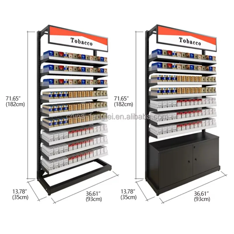 Tobacco Display Stand Pusher Sale Laser Device Powder Coating Cigarette Display Racks Retail Cabinet Smoke Shop Shelves