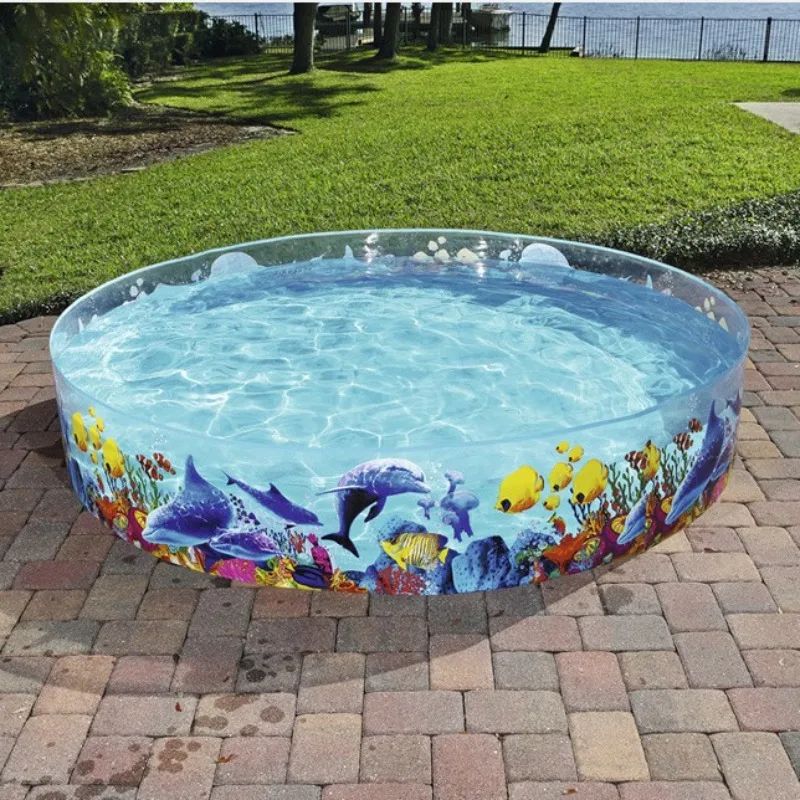 Family Inflatable Pool Circular Kids Water Play Center with Thick Rubber Base Drain Valve, Outdoor Splash Pad for Summer