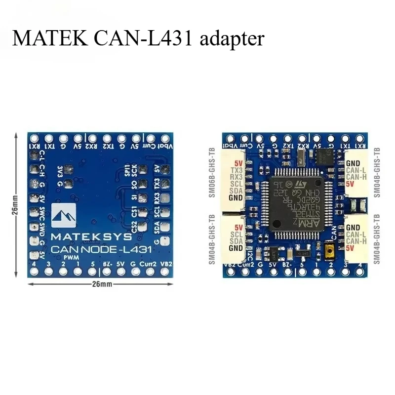 

CAN-L431 AP_Periph CAN Node Drone STM32L431RCT6 L431 26*26 ArduPilot GNSS Compass Barometer Airspeed Sensor GPIO MATEK adapter
