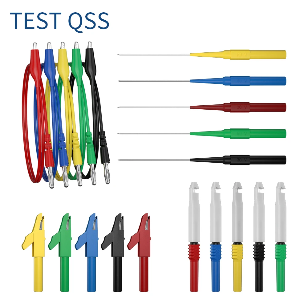 

QSS Multimeter Test Lead Kit Alligator Clips to 4MM Banana Plug with Alligator Clips Test Probe Accessories Q.T8007