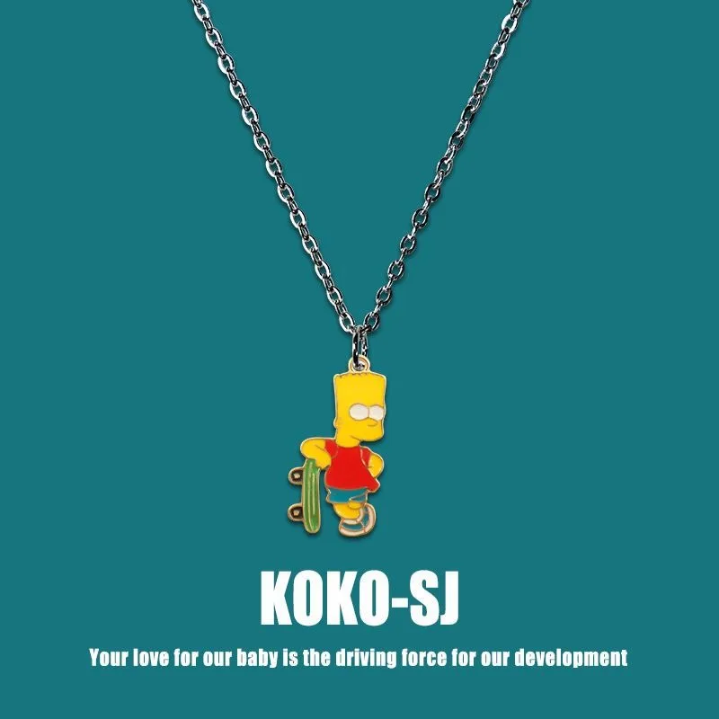 New Skateboard Simpson Cartoon Necklace Personalized Fashion Design High Quality DIY Creative Chain Pendant Jewelry Gift