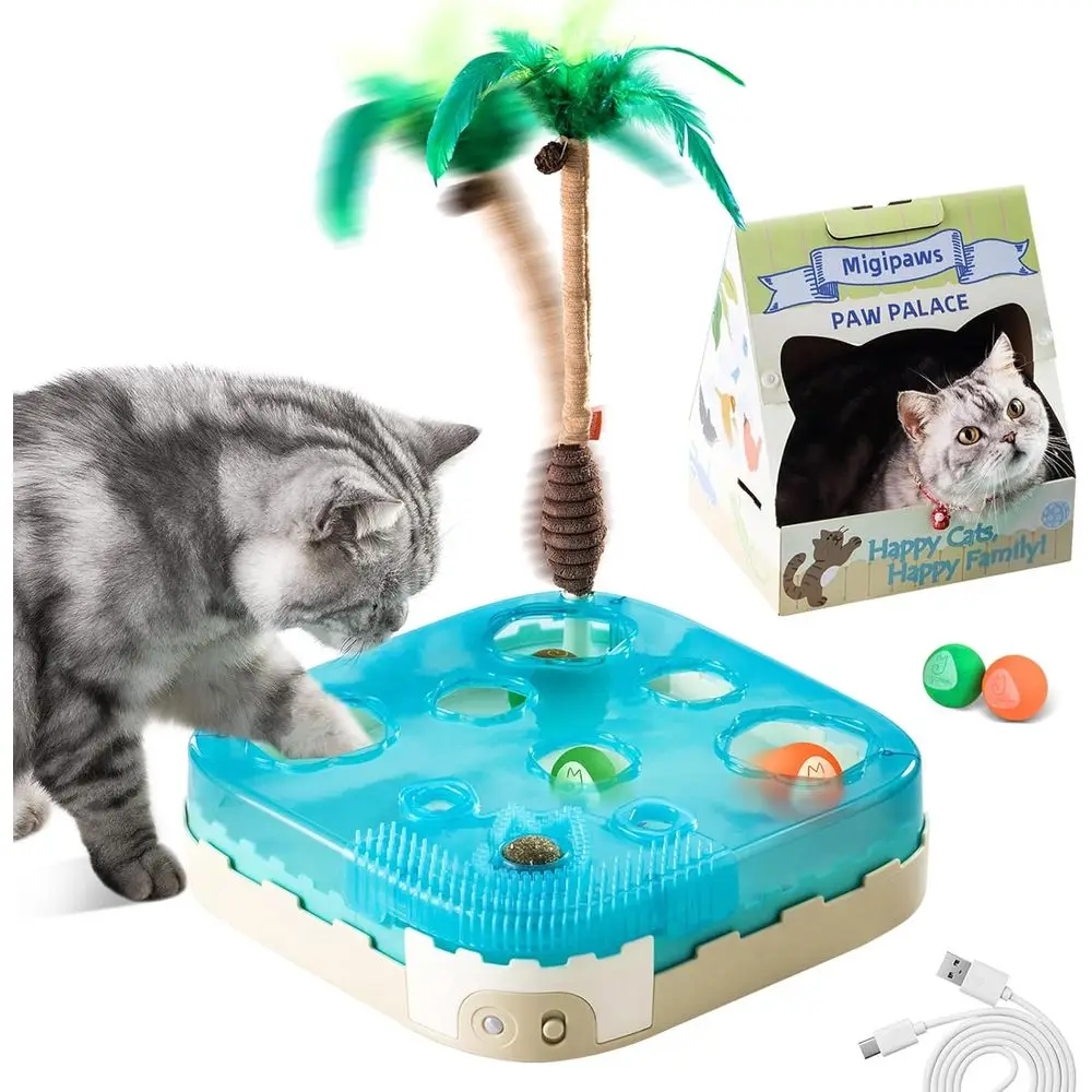 

7-in-1 Interactive Cat Toy Motion Indoor Playset with Automatic Ball, Wand, Catnip Ball & Self-Grooming House Rechargeable