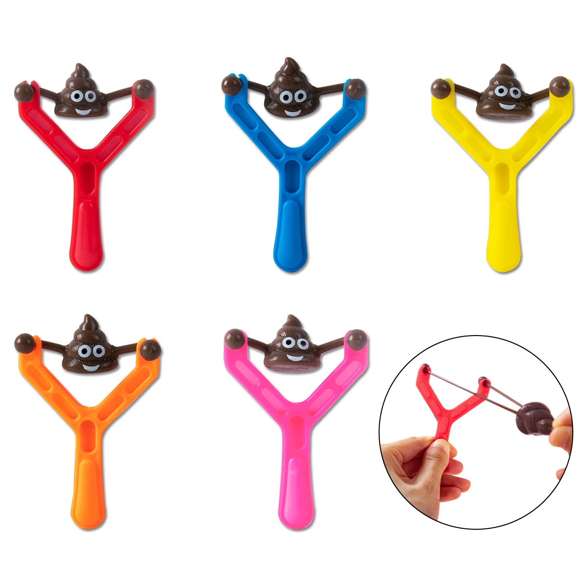 6pcs Funny Shooting Fake Poop Slingshot Launcher Toys Kids Birthday Party Gift Carnival Event Prizes Halloween Christmas Gifts