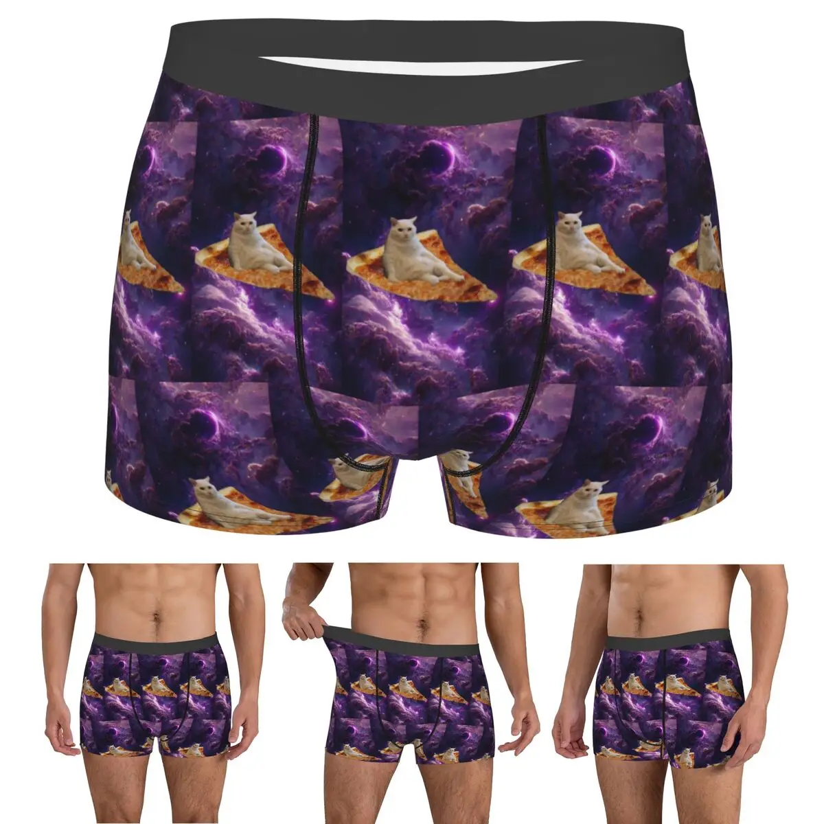 Boxer Underpants Shorts Space Pizza Cat Meme Panties Men Breathable Underwear for Homme Man Boyfriend Gifts