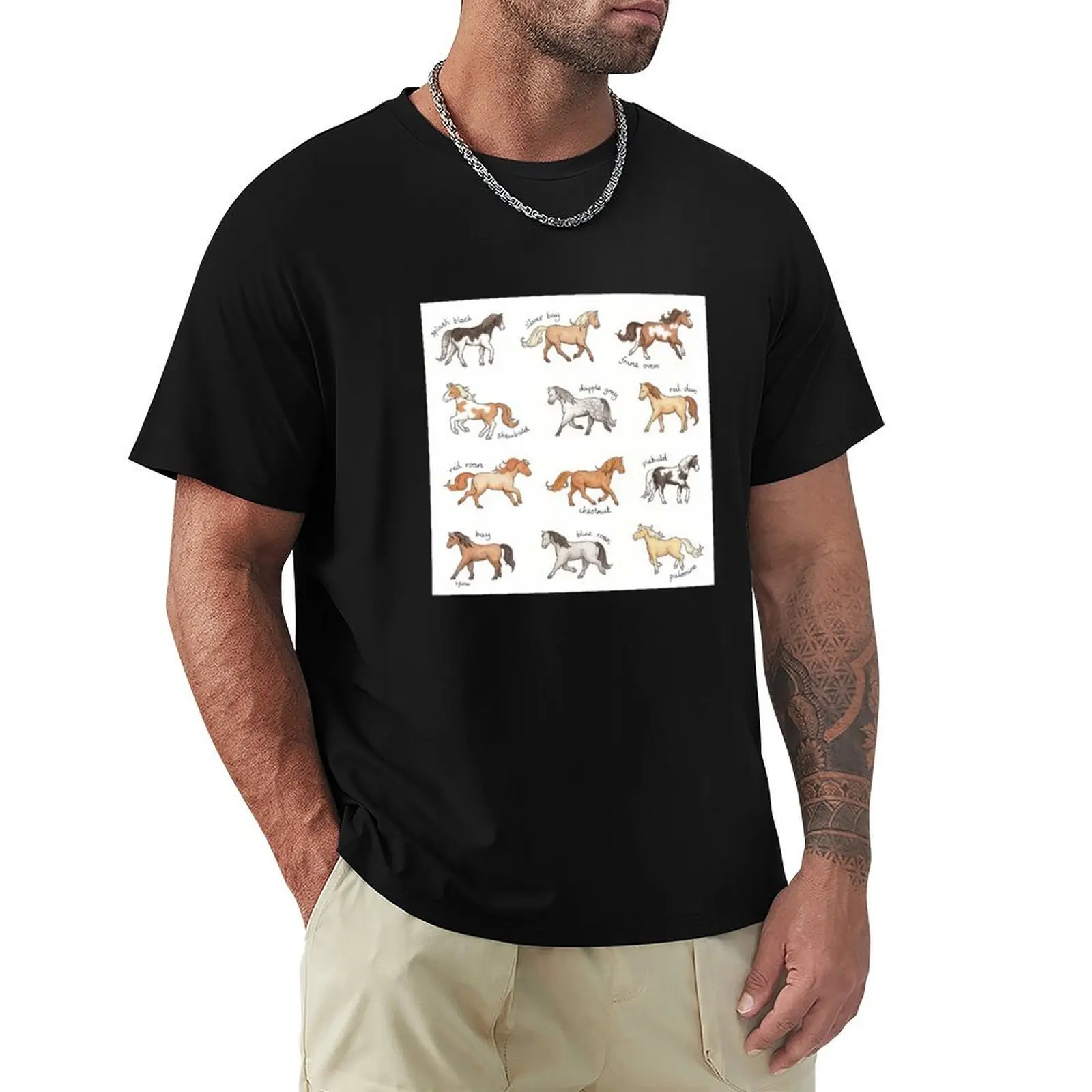 

Horses with different coat colours and markings on a white background T-Shirt valentines boutique clothes oversizeds men clothes
