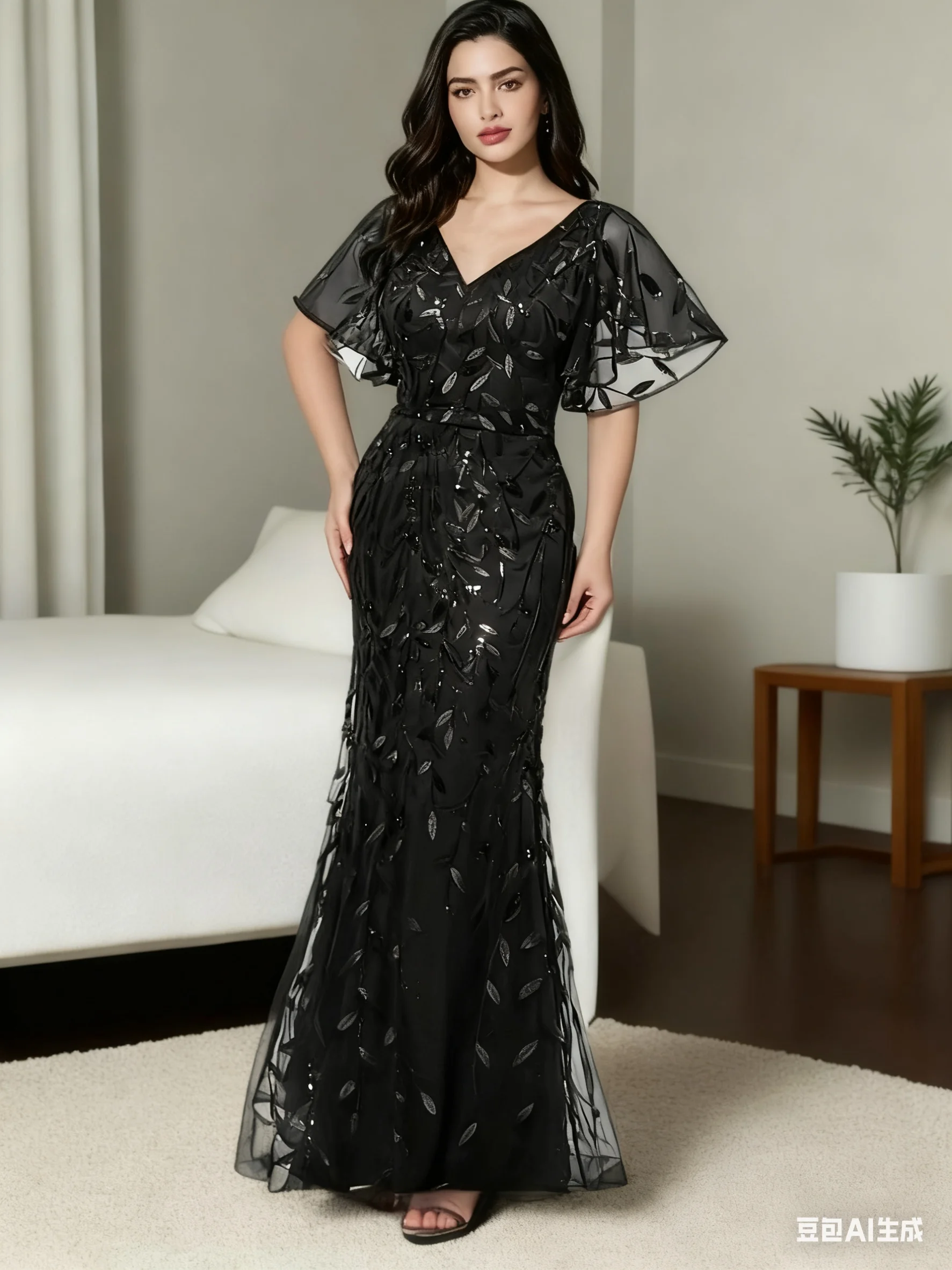 "Sequin Mermaid × V-Neck Design | Champagne Gold Evening Gown Maxi Dress, Easily Mastering Luxury Temperament for Banquets"