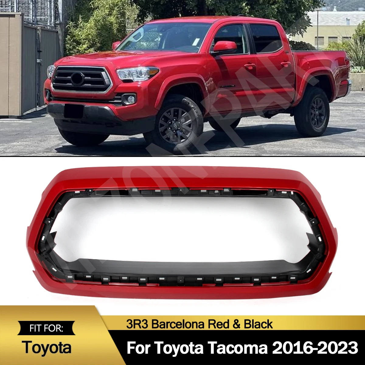 Front Grille Frame + Grille Bracket Holder Fit For 2016-2023 Toyota Tacoma TRD 3R3 Barcelona Red Grille Surround Shell Assembly