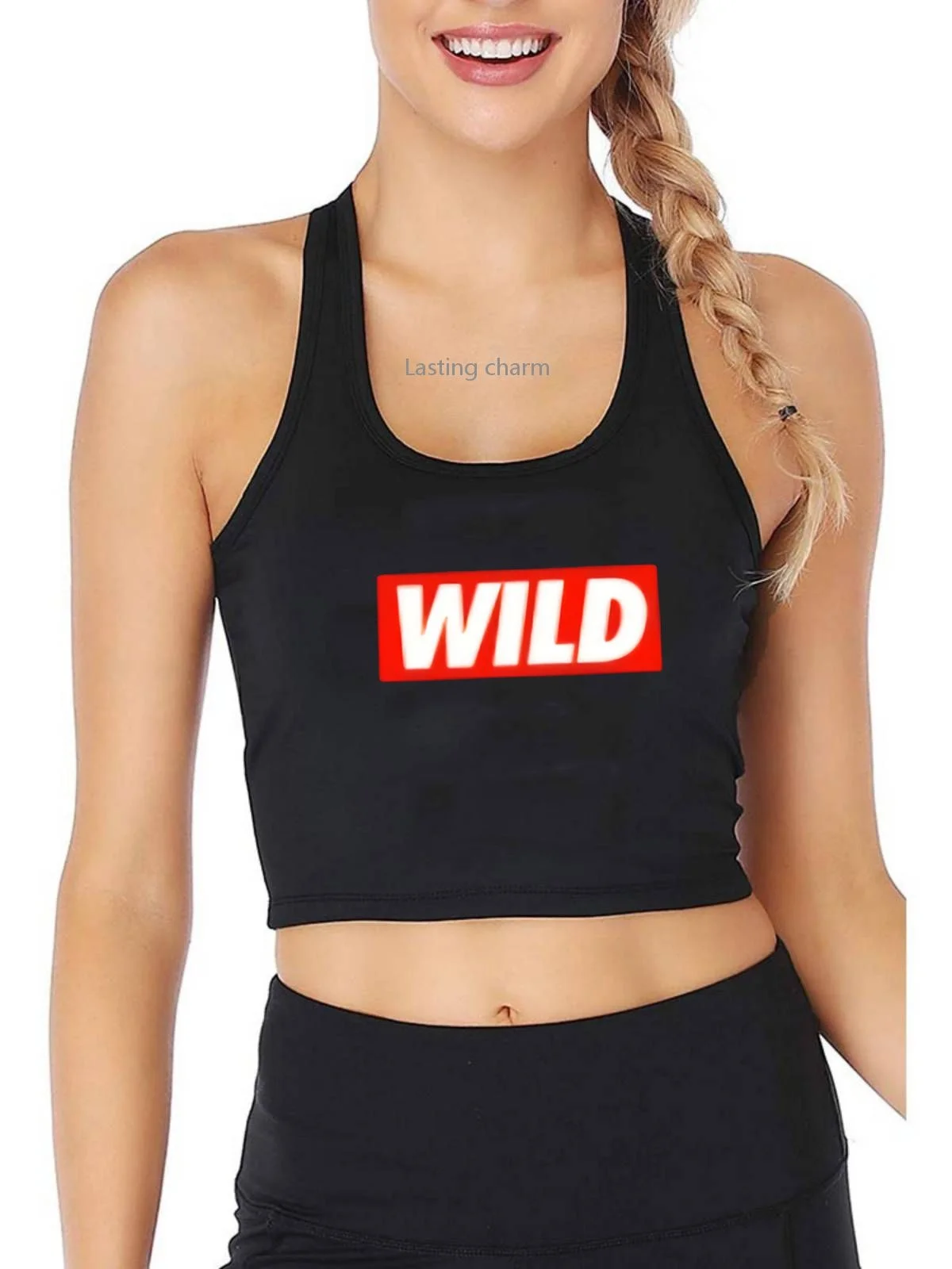 

WILD Tank Top women's Humor Fun Harajuku Print Yoga Sports Workout Crop Top Gym Tops
