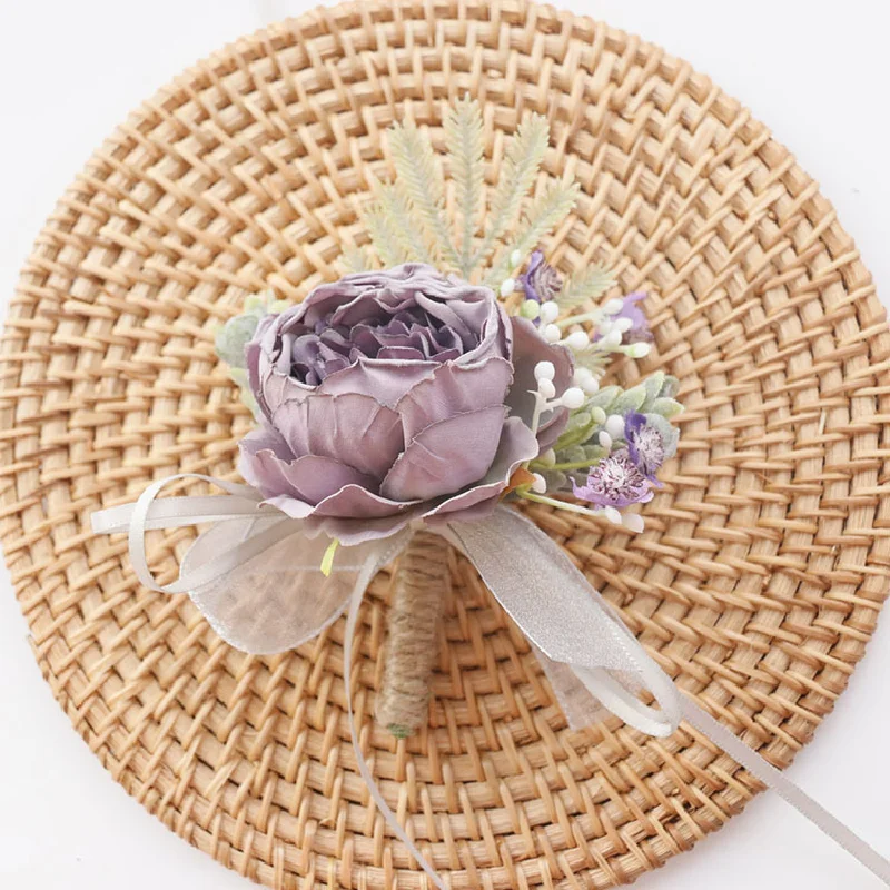 Fleurs de simulation de mariage pour invités, fleurs à main violettes, réunion d'affaires, ouverture du buste, fournitures de mariage, 2414