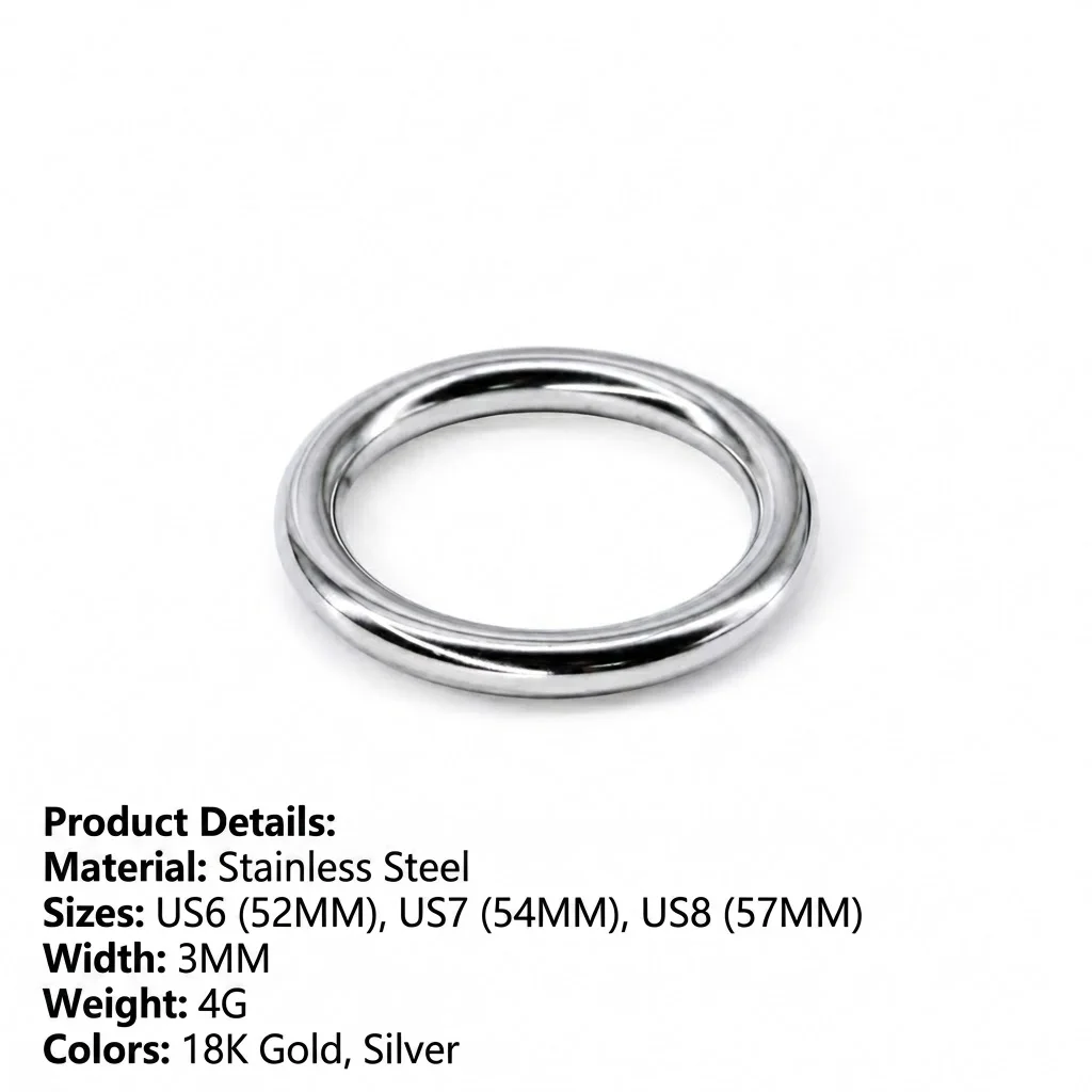 Minimalistischer 3mm Glatter Stapelring 18K Vergoldeter Edelstahl Hochglanzpolierter Bandring für Frauen und Mädchen Knöchelschmuck – Detail 3