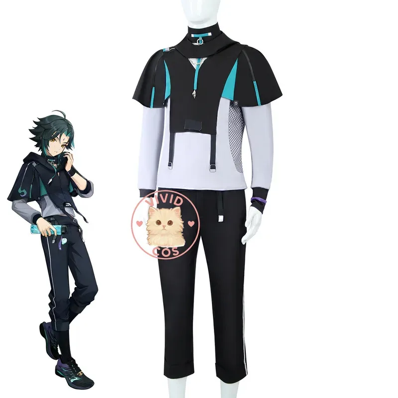 

ABC123Popular Genshin Impact Cosplay Costume Anime Xiao RPG Clothing Black Sport Uniform for Men Comic Con Party 3;f'6,c;7.y