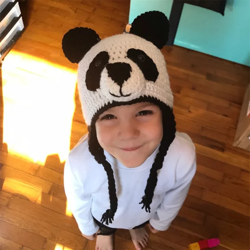 Panda knitting Cap Cartoon Animal children Hat Hiphop handmade Winter Hat Autumn Warm Soft Bonnet panda Cap for Gift