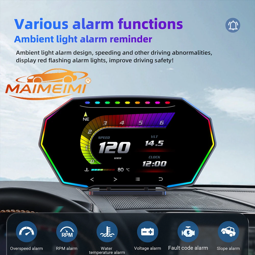 Car OBD2 Head Up Display Dual System OBD+GPS Car Gauge Smart Digital Meter With Overspeed/water temperature/voltage/speed alarm