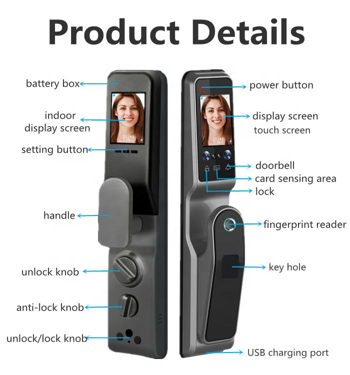 Remote Control App Automatic Lock Fingerprint Biometric Cerradura Schloss Face Recognition Scanning Smart Door Lock