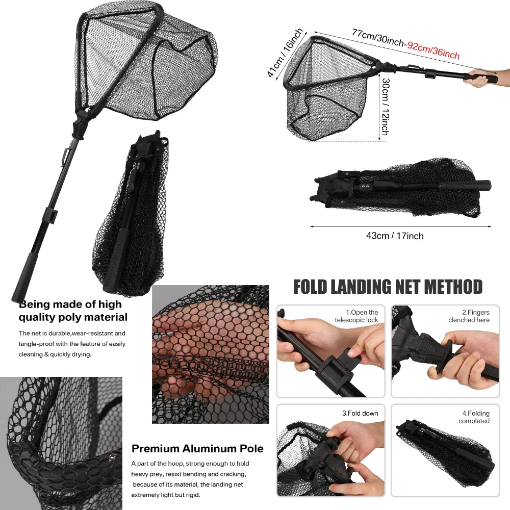 Salabre triangular plegable con mango telescópico para carpa y trucha - imagen 5