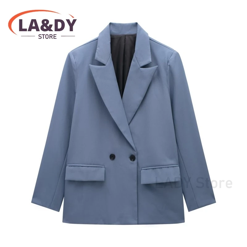 Blazer Women 2024 Spring Autumn Fashion Loose Double-Breasted Suit Coat Female Solid Color Casual Long Sleeve Outerwear Tops