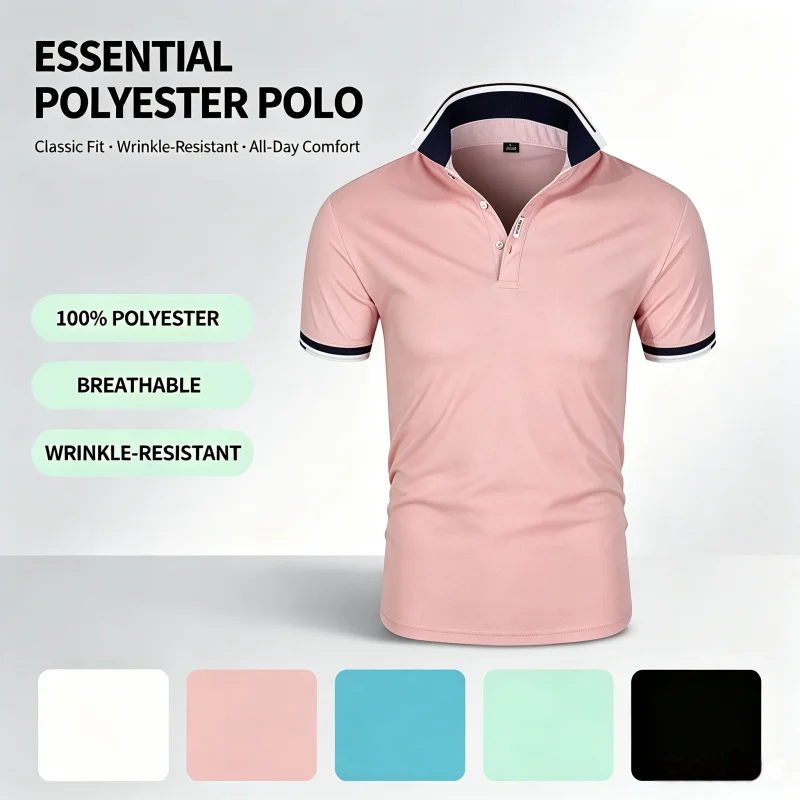 Men Clothing Milk‑silk Fabric Short Sleeve Polo Shirt Striped Trim Collar Men Shirts Breathable Casual Business Office Golf Tops