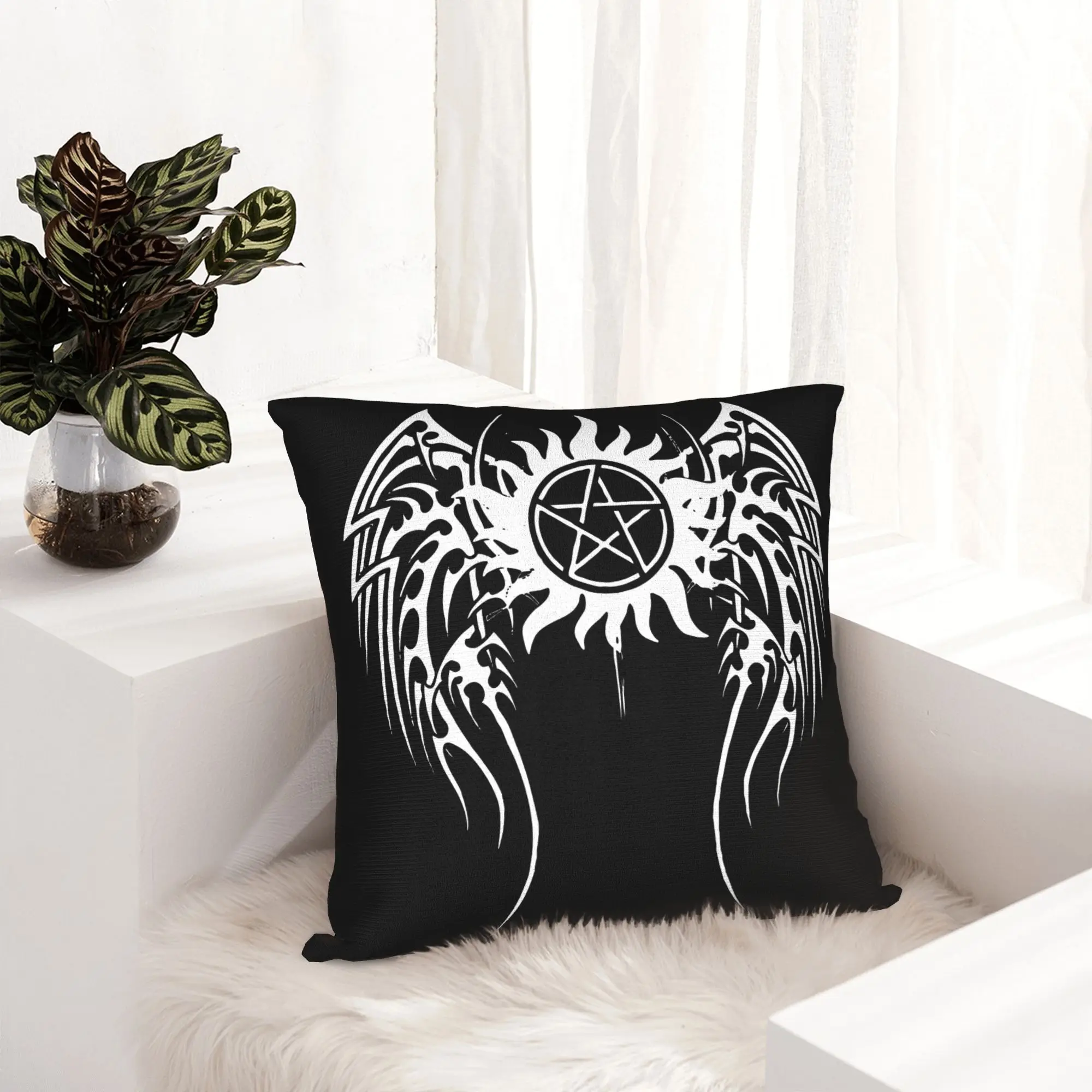 Supernatural Angel Pillowcase Printing Polyester Cushion Cover Decor Mark of Cain Throw Pillow Case Cover Seater Square 45X45cm