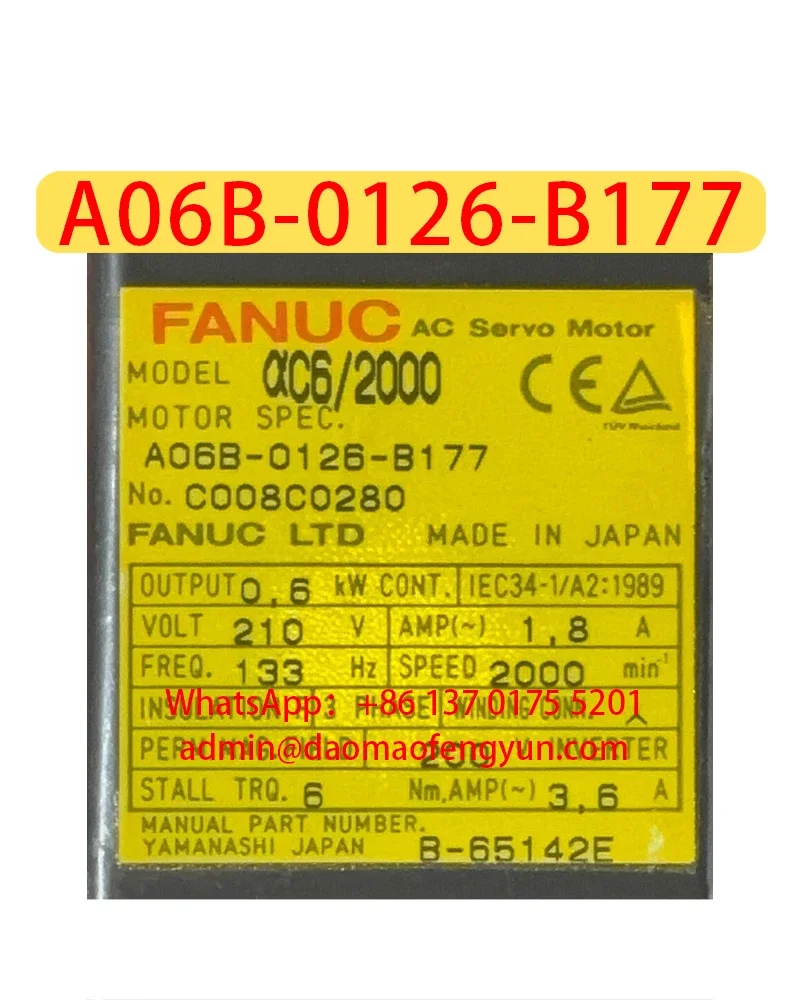 

A06B-0126-B177 Used AC Servo Motor，A06B 0126 B177，Fast shipping，The shipment will be arranged after passing the test