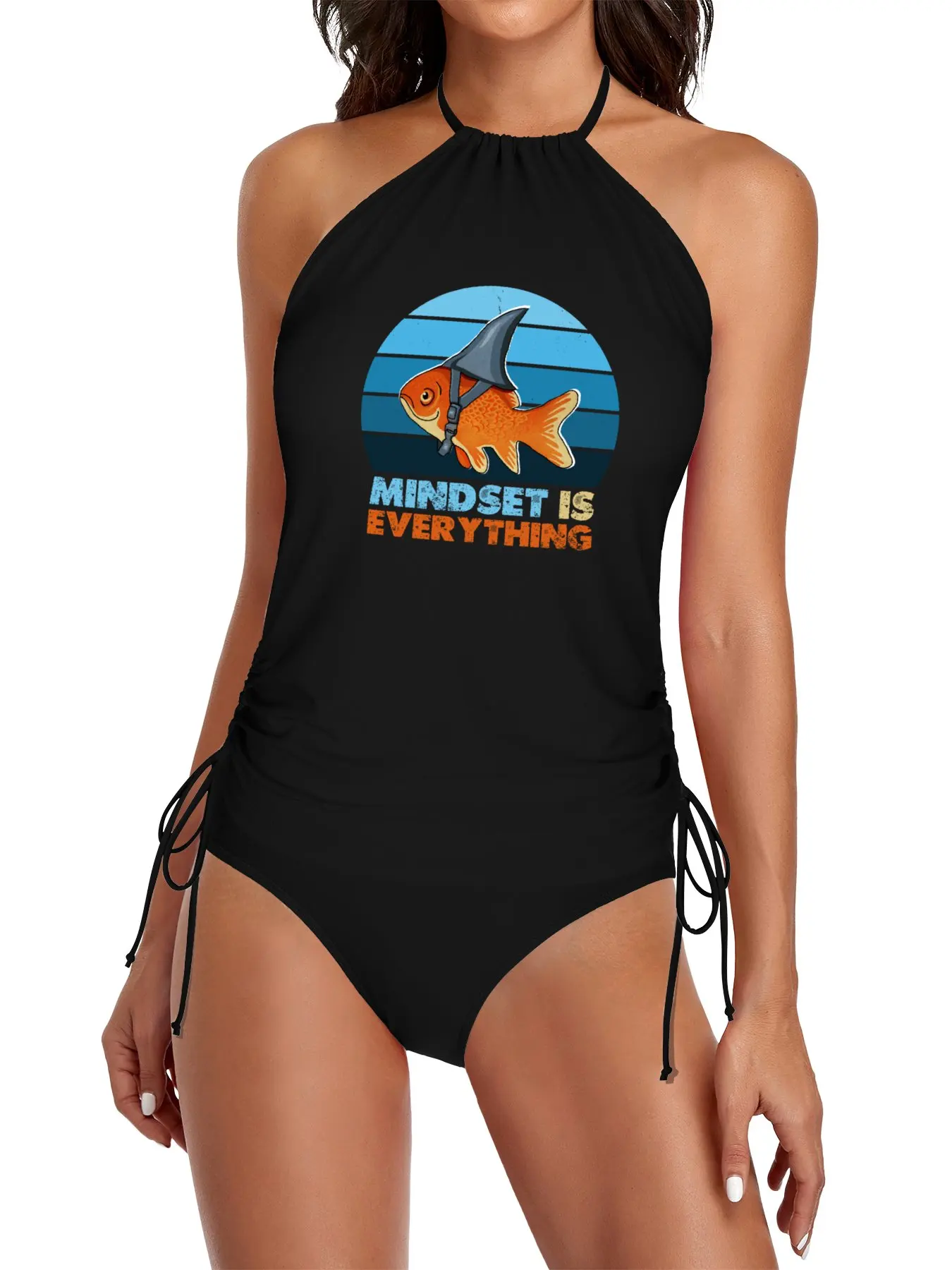 

Mindset is Everything Goldfish Shark Funny Motivational Big Fish Motivational Split Swimsuit Set swimsuit 2025 female