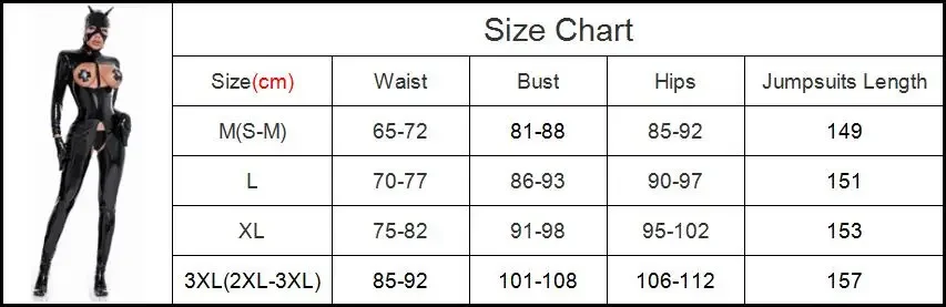 Plus Size Cat Women Wet Look Shiny PU Faux Leather Jumpsuit Suit Long Sleeve Zipper Open Crotch Latex Bodysuit Clubwear