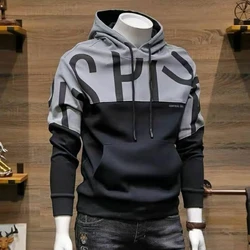 Men's Autumn Thin Printing Letter Hoodies Long Sleeve Plus Size Slim Simplicity Casual Pullovers Top Vintage Fashion Men Clothes