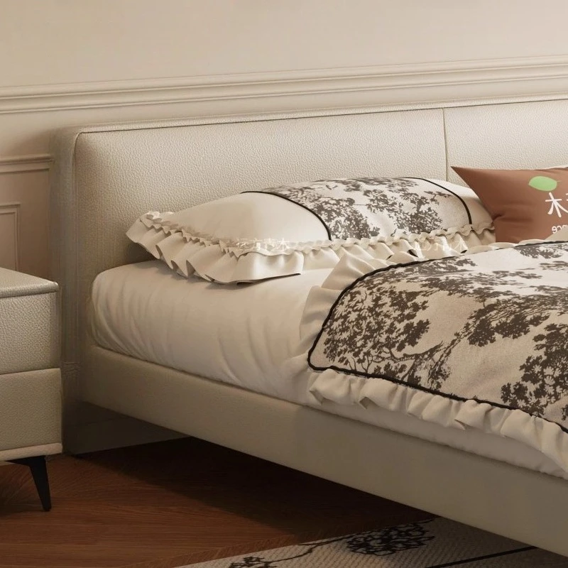 سرير جلدي، أثاث غرفة نوم بسيط وحديث، لوح رأسي قصير، سرير مزدوج مع مساحة تخزين، مسند ظهر ناعم يلبي نمطًا مختلفًا #3