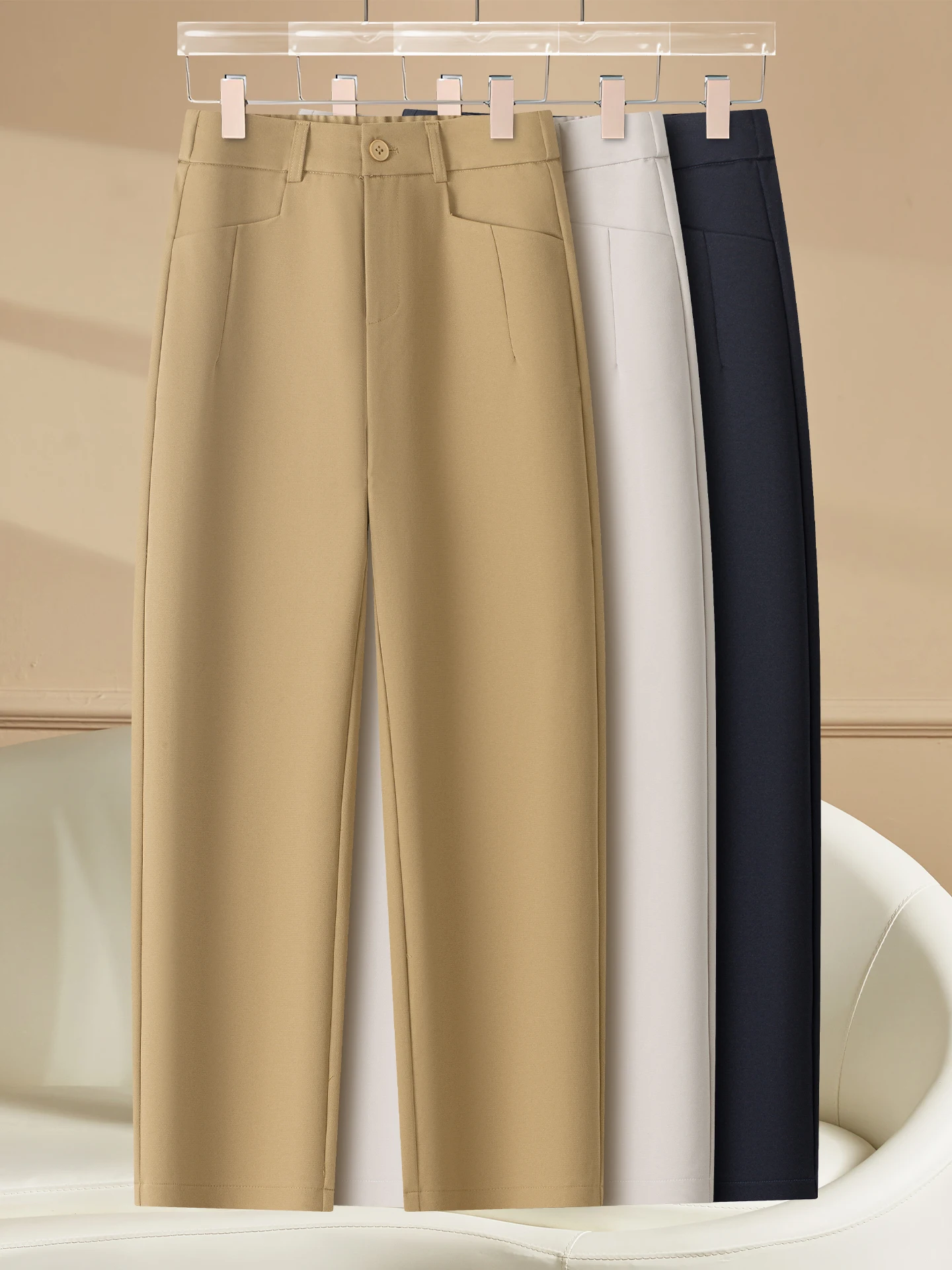 

High Waist Straight Leg Suit Pants Women's Spring Autumn New Style 9-Piece Slimming Smoke Tube Casual Knife Pants