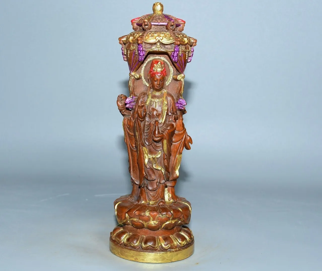 Home Decor Living Room Medicine Buddha Statue Wooden Carved Oriental Chinese