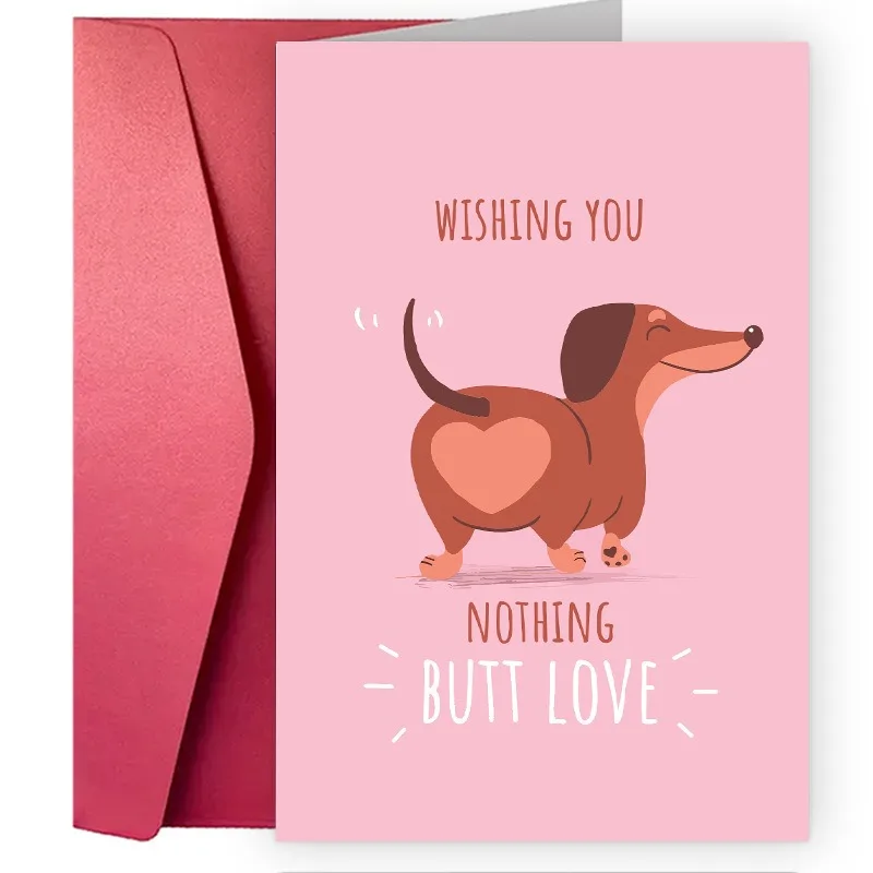 1pcs Fun Sausage Dog Greeting Card Valentine's Day Birthday with Envelope Funny Text Blessing Card Fun Gift Decorate Art Cards